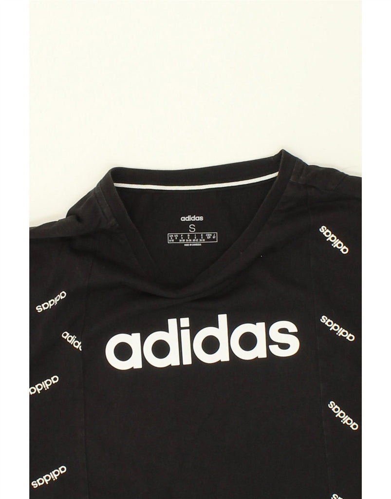 ADIDAS Womens Graphic T-Shirt Top UK 8/10 Small Black Cotton Vintage Adidas and Second-Hand Adidas from Messina Hembry 