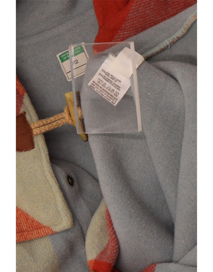Benetton Womens Hooded Duffle Coat UK 16 Large Multicoloured Plaid Wool