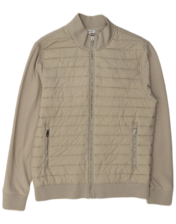 Reiss Mens Cardigan Sweater Medium Beige Cotton