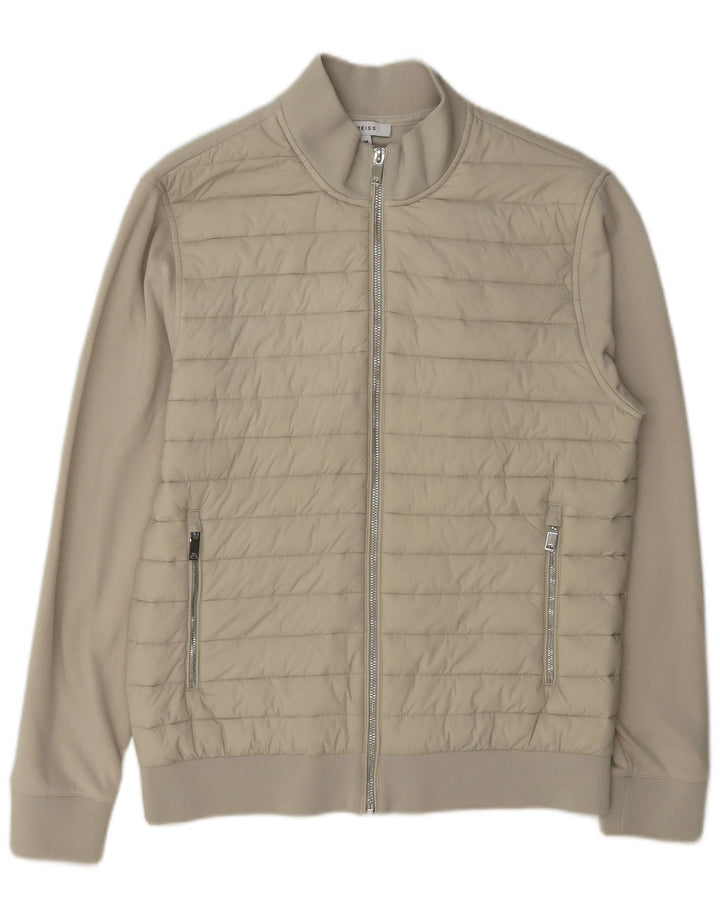 Reiss Mens Cardigan Sweater Medium Beige Cotton
