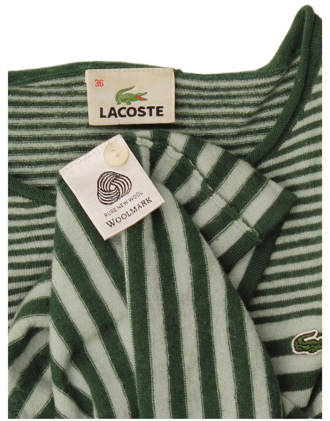 Lacoste Womens Boat Neck Jumper Sweater Size 36 Small Green Striped