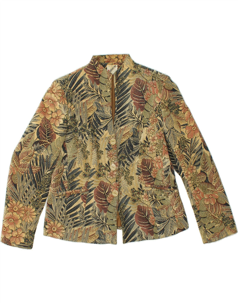 VINTAGE Womens 3 Button Blazer Jacket IT 42 Medium Brown Floral Polyester Vintage Vintage and Second-Hand Vintage from Messina Hembry 