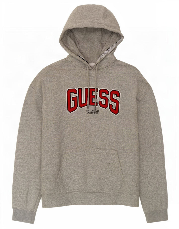Guess Mens Graphic Hoodie Jumper Medium Grey Cotton