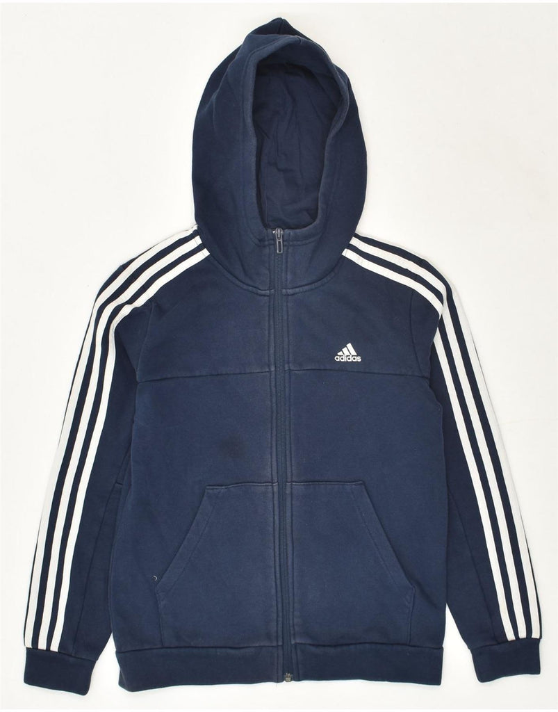 ADIDAS Boys Zip Hoodie Sweater 11-12 Years Navy Blue Cotton | Vintage Adidas | Thrift | Second-Hand Adidas | Used Clothing | Messina Hembry 