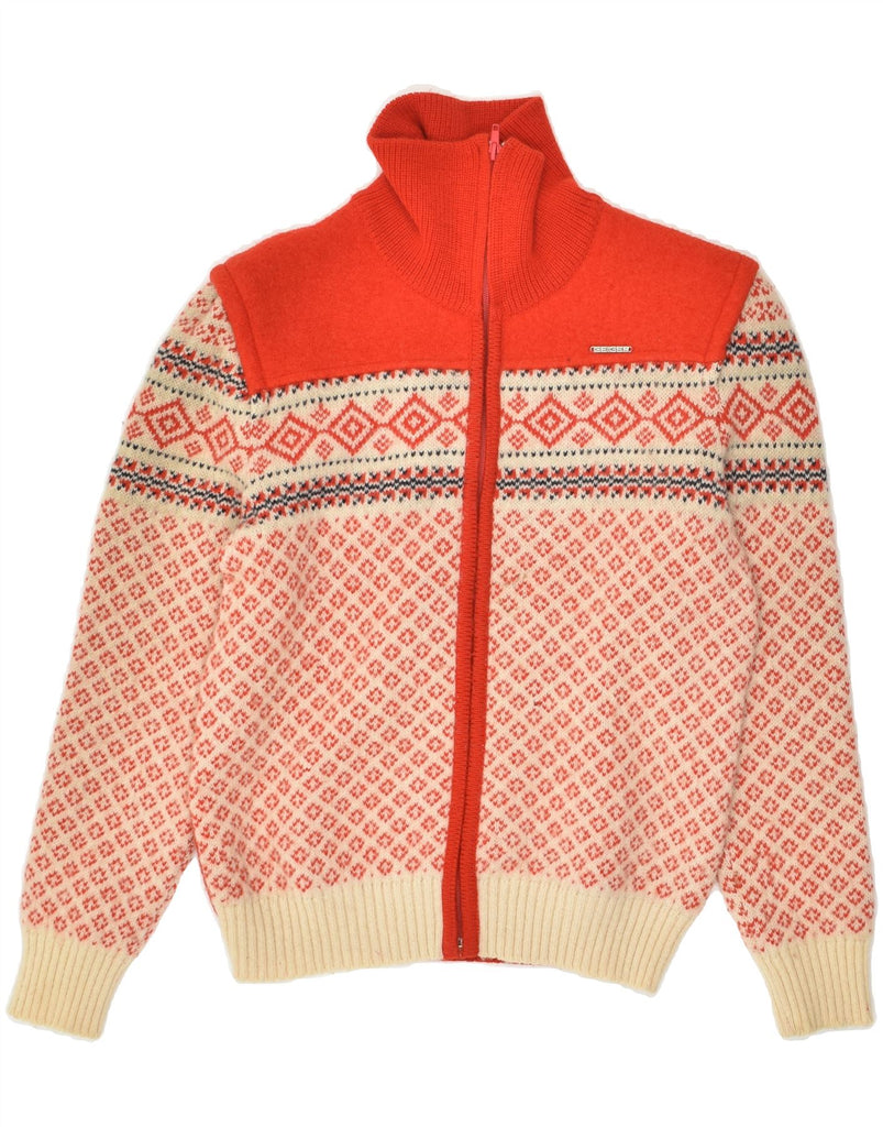 GEIGER Mens Knit Bomber Jacket EU 44 XS Red Fair Isle New Wool | Vintage Geiger | Thrift | Second-Hand Geiger | Used Clothing | Messina Hembry 