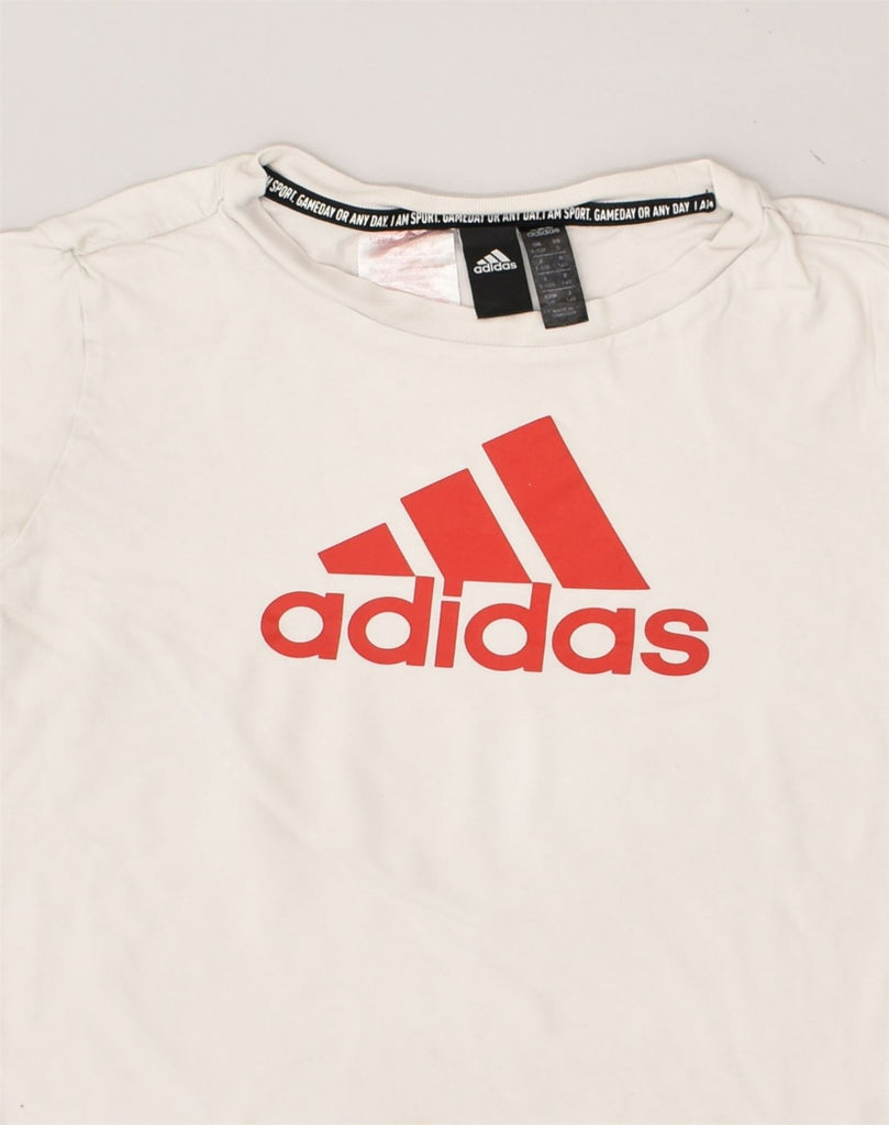 ADIDAS Boys Graphic T-Shirt Top 9-10 Years White Cotton | Vintage Adidas | Thrift | Second-Hand Adidas | Used Clothing | Messina Hembry 