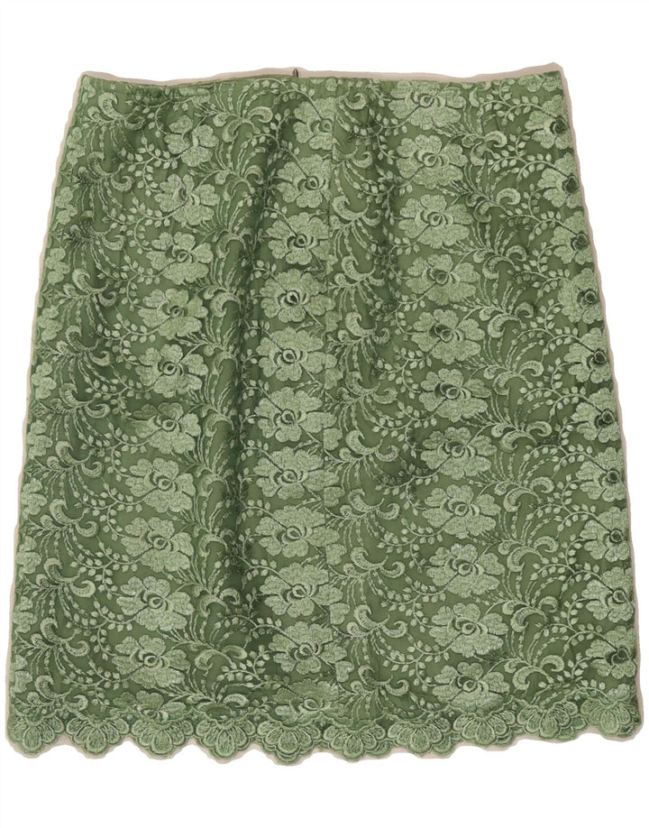 VINTAGE Womens Straight Skirt W28 Medium Green Floral Vintage Vintage and Second-Hand Vintage from Messina Hembry 