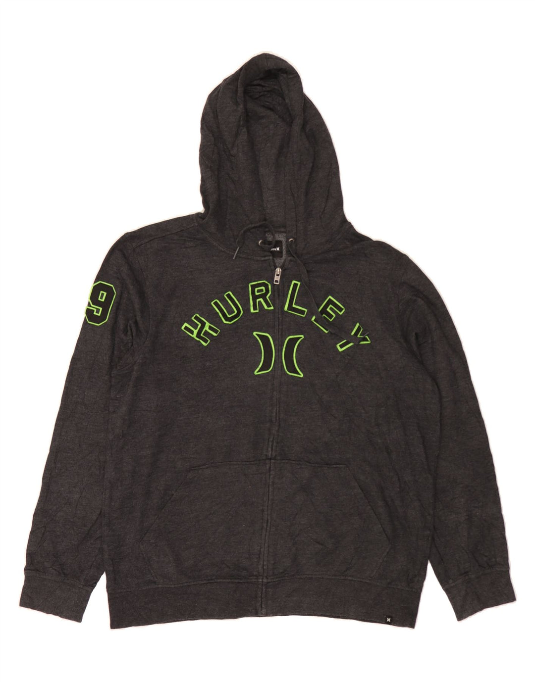 HURLEY Mens Graphic Zip Hoodie Sweater XL Grey Flecked Cotton Vintage Hurley and Second-Hand Hurley from Messina Hembry 