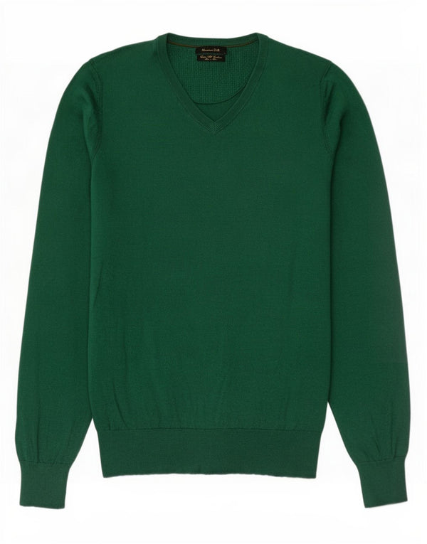 Massimo Dutti Mens V-Neck Jumper Sweater Small Green Cotton