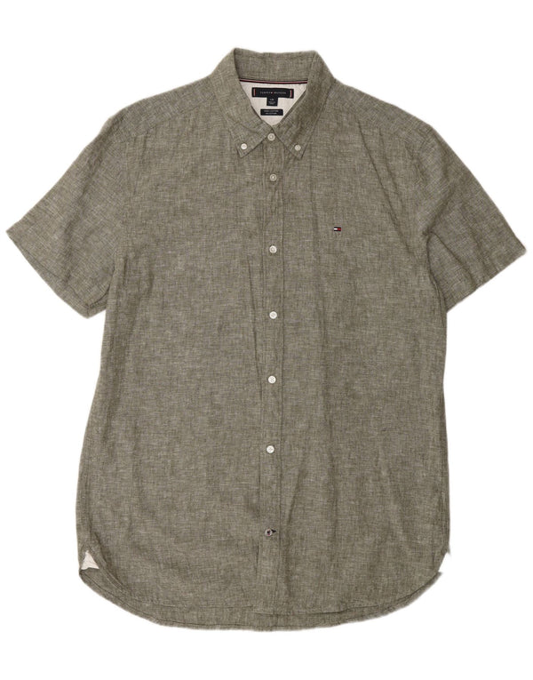 Tommy Hilfiger Mens Short Sleeve Regular Fit Shirt Large Green Linen