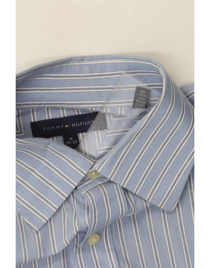 Tommy Hilfiger Mens Shirt Size 16 Large Blue Striped Cotton