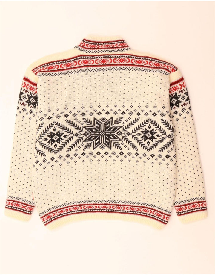 CAMPAGNOLO Mens Turtle Neck Jumper Sweater Medium White Fair Isle Wool