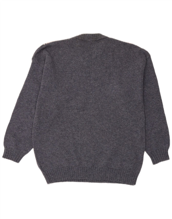 VINTAGE Mens Crew Neck Jumper Sweater Large Blue Argyle/Diamond