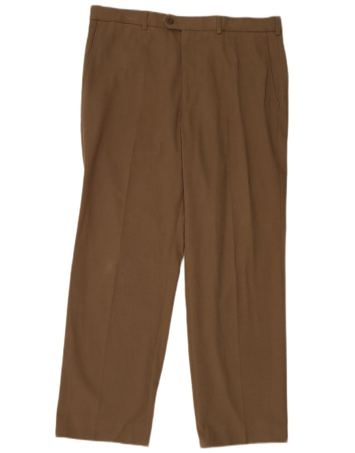 Marks & Spencer Mens Straight Suit Trousers W38 L31 Brown Cotton