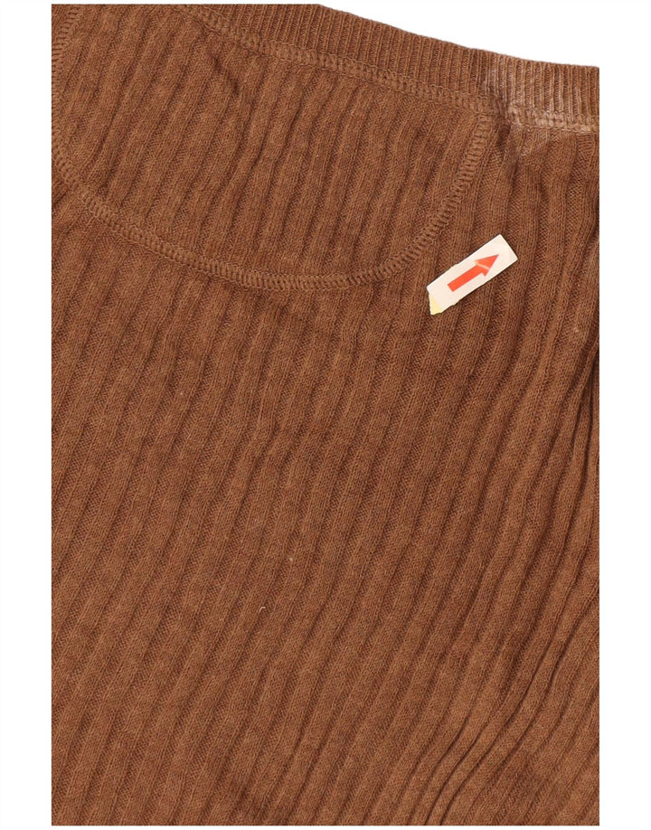 MOSSIMO Womens Short Sleeve V-Neck Jumper Sweater UK 14 Large Brown Cotton