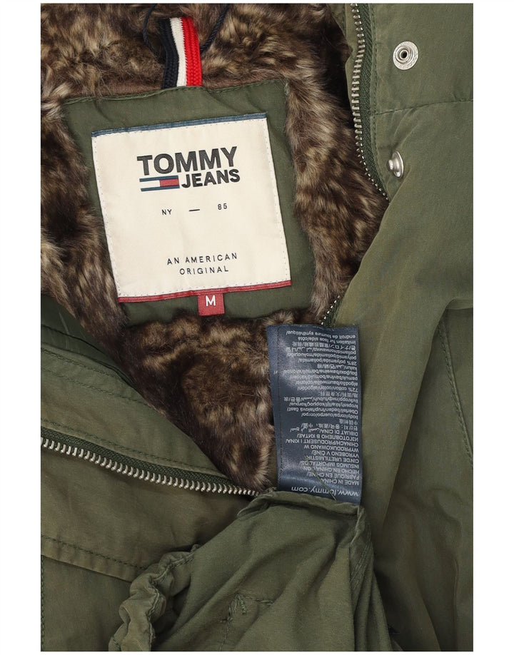 Tommy Hilfiger Womens Hooded Parka Jacket UK 14 Medium Green Cotton
