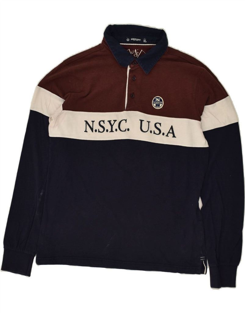 NORTH SAILS Mens Graphic Long Sleeve Rugby Polo Shirt Large Navy Blue | Vintage North Sails | Thrift | Second-Hand North Sails | Used Clothing | Messina Hembry 