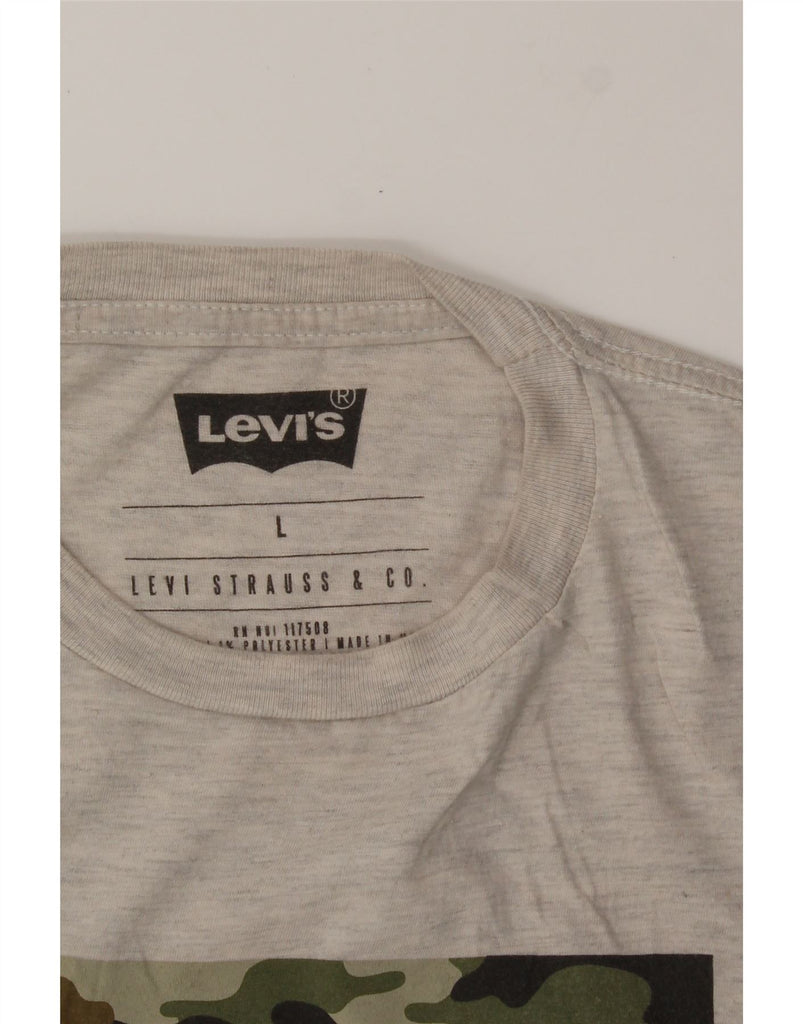 LEVI'S Mens Graphic T-Shirt Top Large Grey Camouflage Vintage Levi's and Second-Hand Levi's from Messina Hembry 