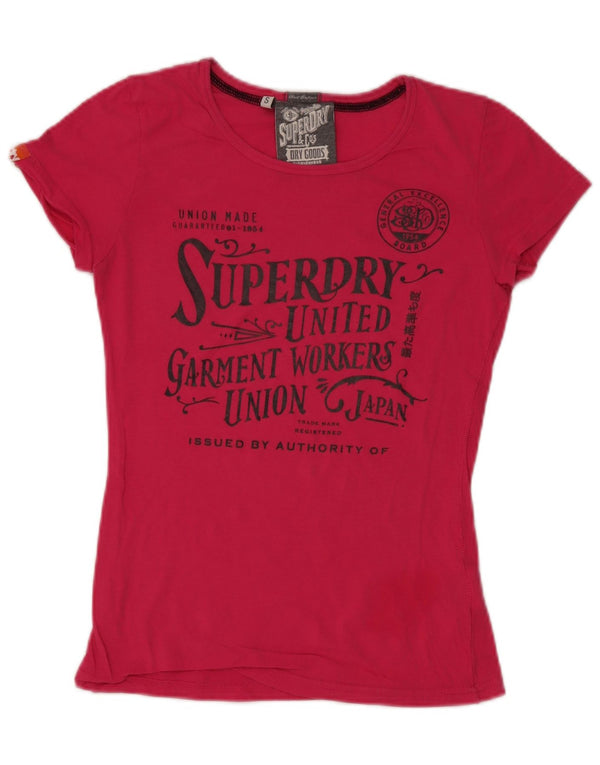 Superdry Womens Graphic T-Shirt Top UK 10 Small Pink Cotton