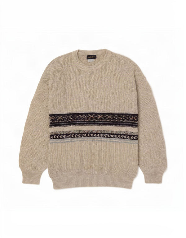 Claude De Pierre Mens Crew Neck Jumper Sweater Large Beige Fair Isle