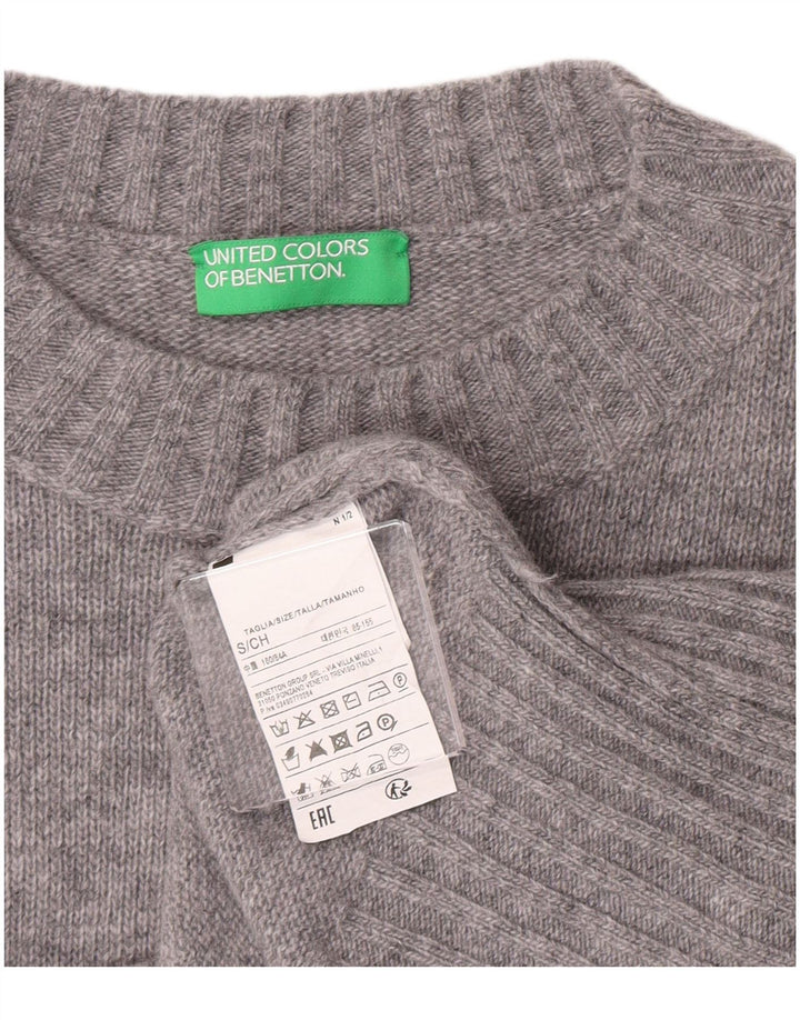 Benetton Womens Crop Boat Neck Jumper Sweater UK 10 Small Grey Wool
