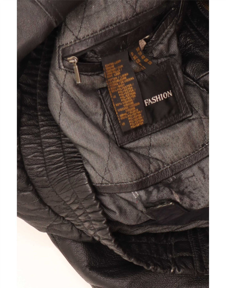 Vintage Mens Faux Leather Jacket UK 40 Large Black Polyester