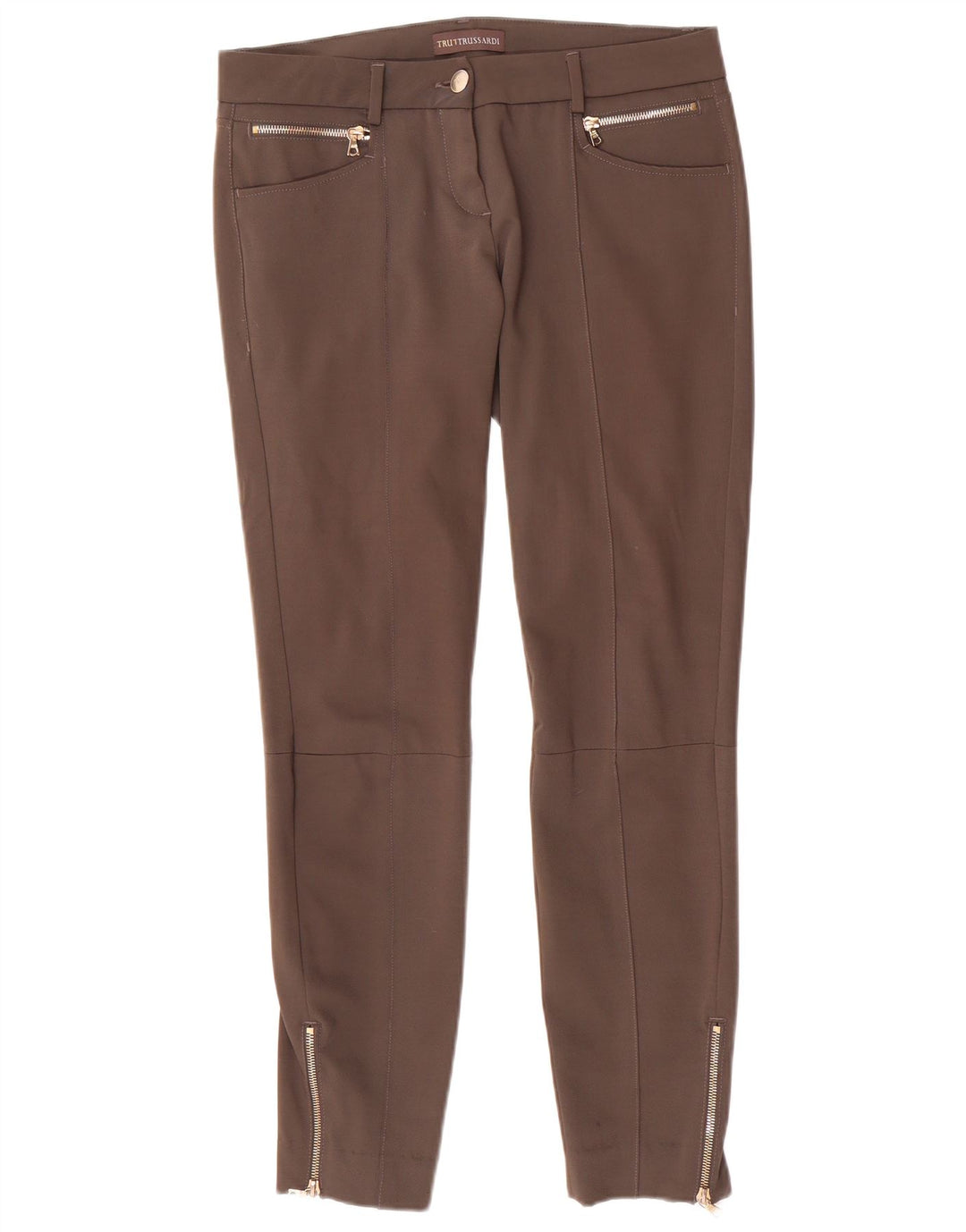 TRUSSARDI Womens Slim Casual Trousers IT 42 Medium W32 L29 Brown Polyester