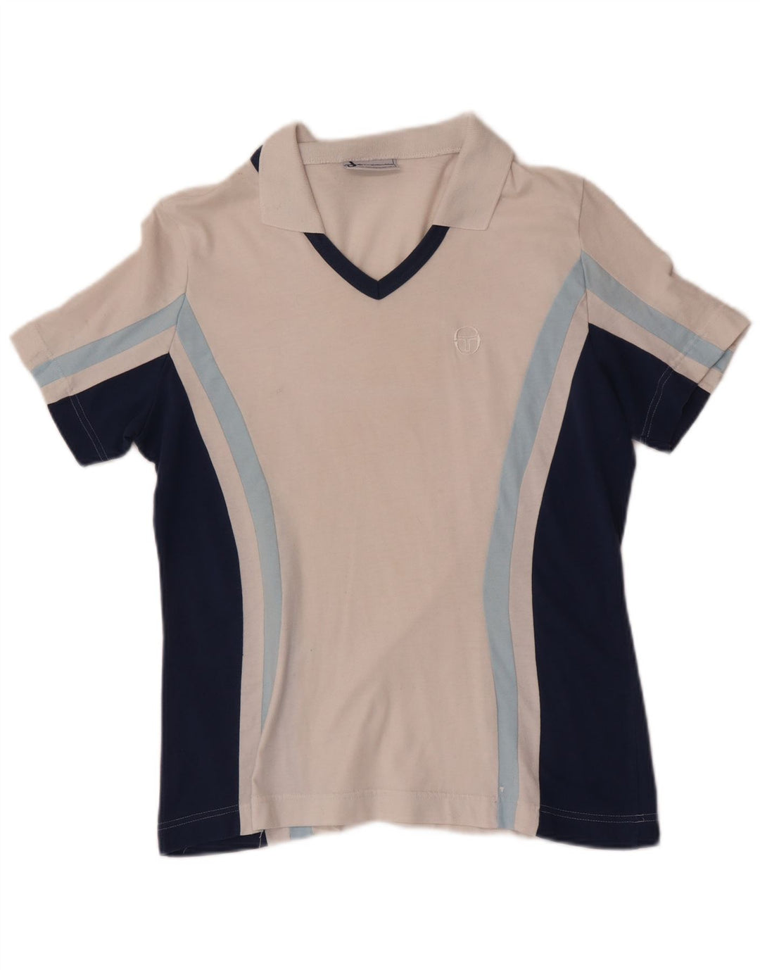 Sergio Tacchini Womens Polo Shirt UK 12 Medium White Colourblock Cotton