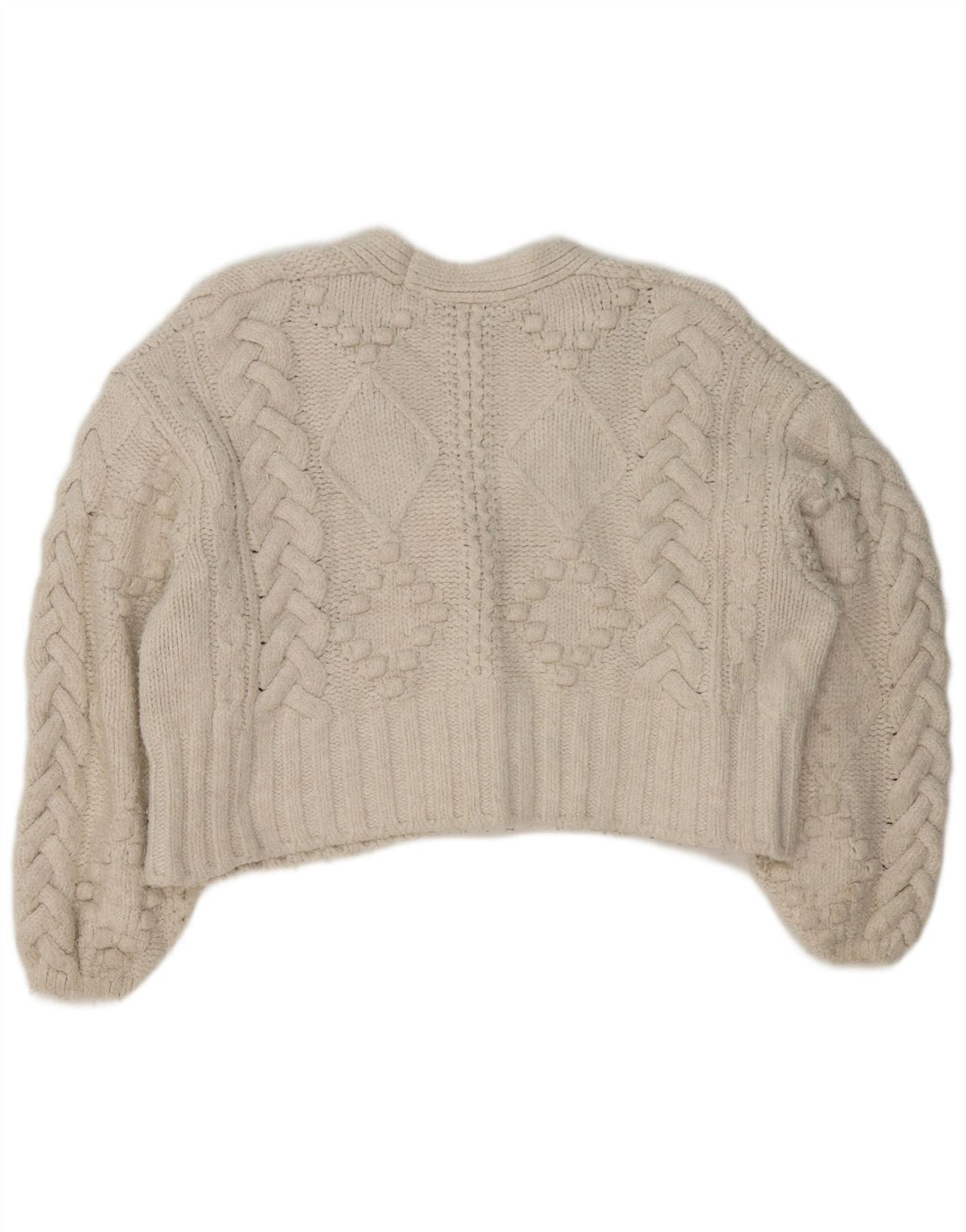 Zara Womens Crop Oversized Cardigan Sweater UK 14 Medium White Acrylic