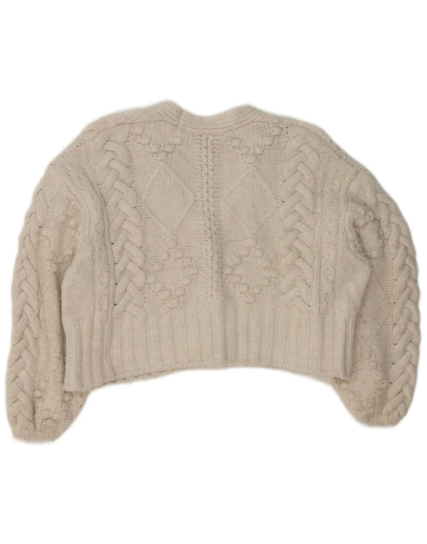 Zara Womens Crop Oversized Cardigan Sweater UK 14 Medium White Acrylic