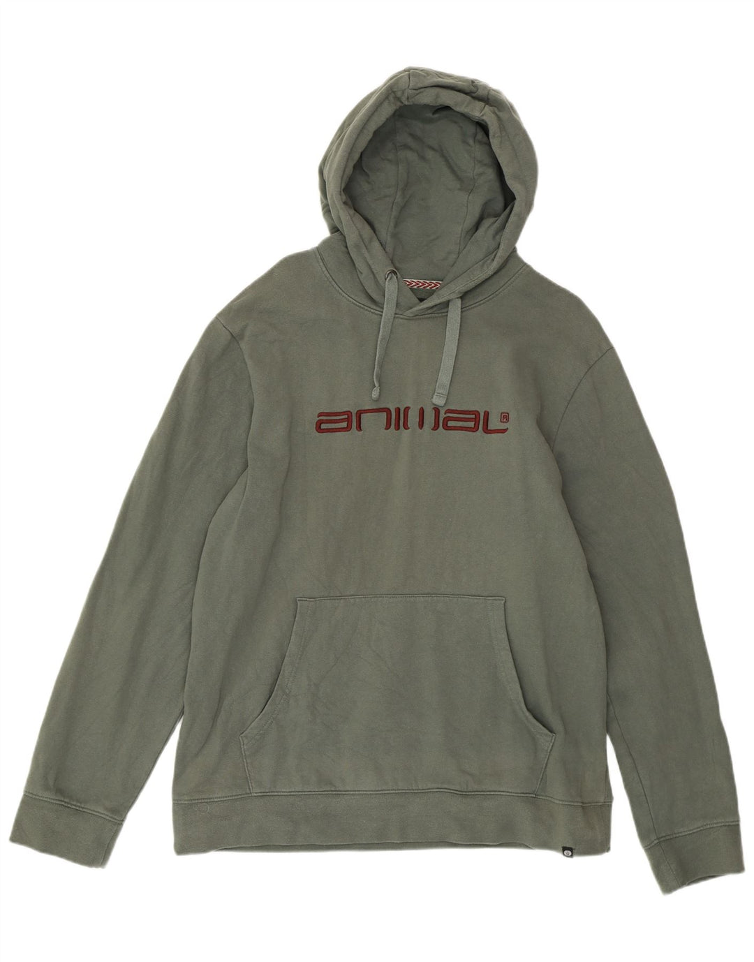 ANIMAL Mens Graphic Hoodie Jumper Large Green Cotton