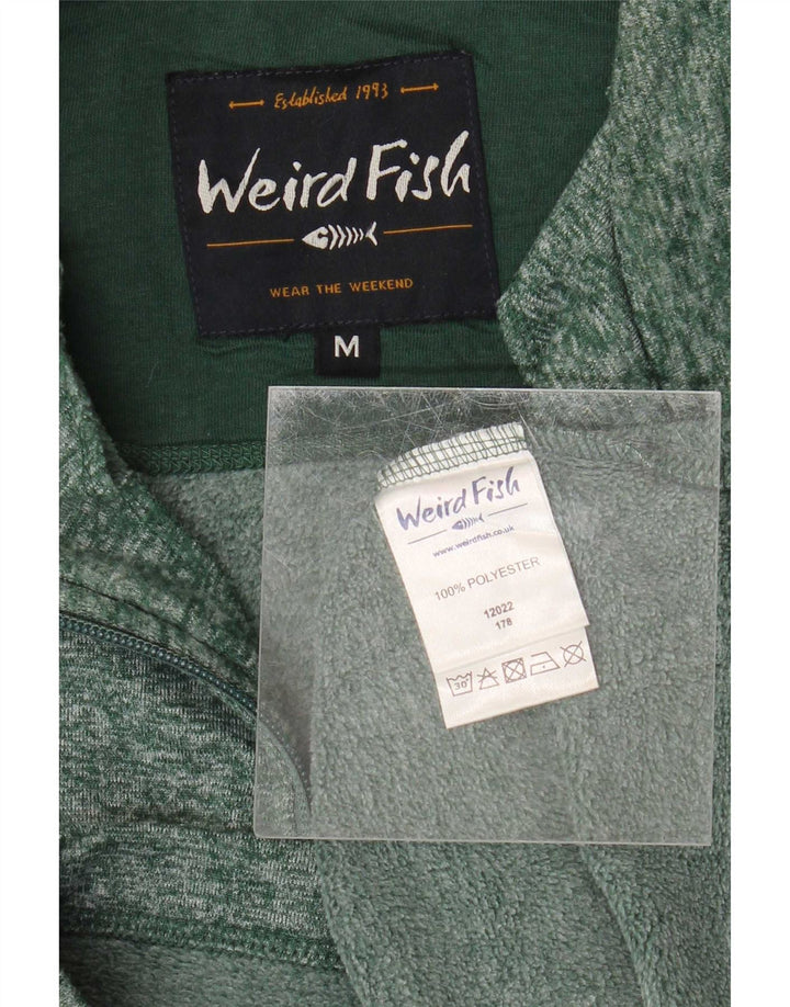 Weird Fish Mens Zip Neck Fleece Jumper Medium Green Flecked Polyester