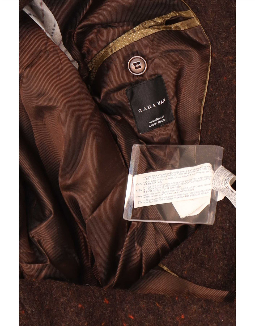 Zara Mens 2 Button Blazer Jacket UK 38 Medium Brown Flecked Wool