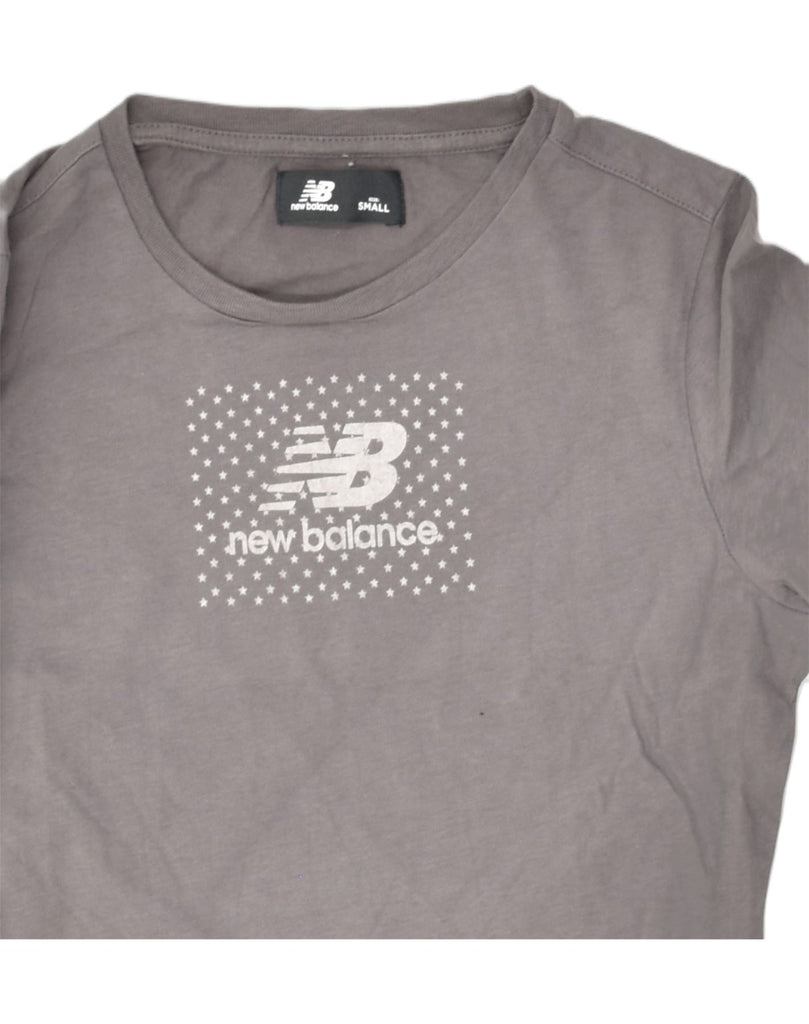 NEW BALANCE Womens Graphic Top Long Sleeve UK 10 Small Grey Cotton | Vintage New Balance | Thrift | Second-Hand New Balance | Used Clothing | Messina Hembry 