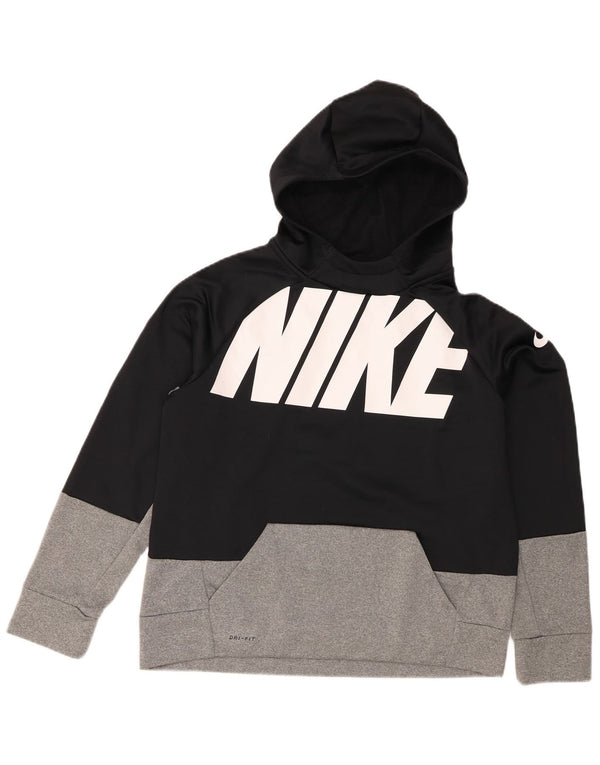 Nike Boys Dri Fit Graphic Hoodie Jumper 13-14 Years XL Black Colourblock