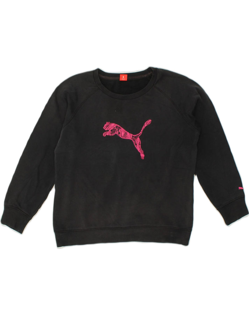 PUMA Womens Graphic Sweatshirt Jumper UK 16 Large Black Cotton | Vintage Puma | Thrift | Second-Hand Puma | Used Clothing | Messina Hembry 