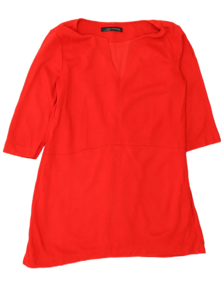 Zara Womens 3/4 Sleeve Tunic Dress UK 16 Large Red Polyester