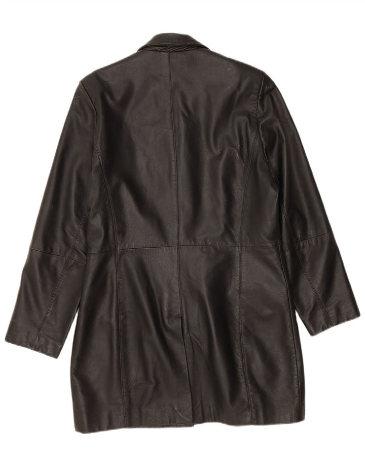 Vintage Womens Oversized Leather Coat EU 36 Small Black Leather