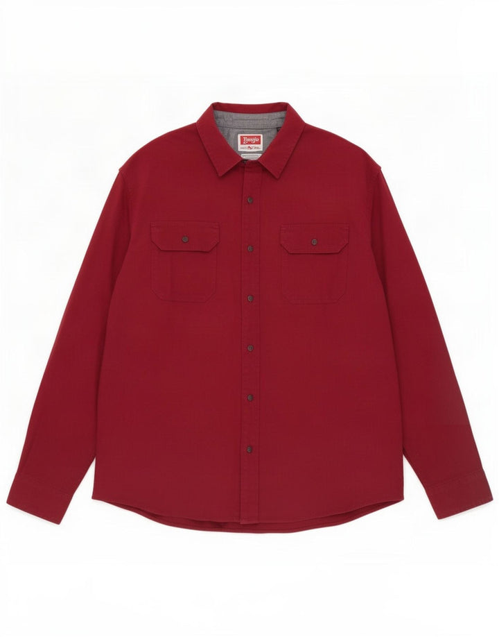 Wrangler Mens Flex Shirt 2XL Burgundy Cotton