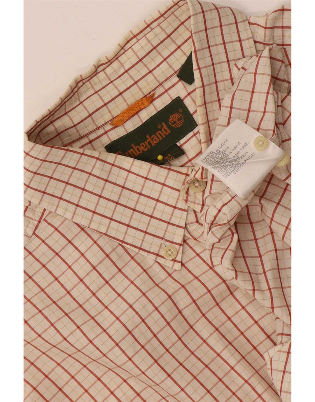 Timberland Mens Short Sleeve Shirt Medium Beige Check Cotton