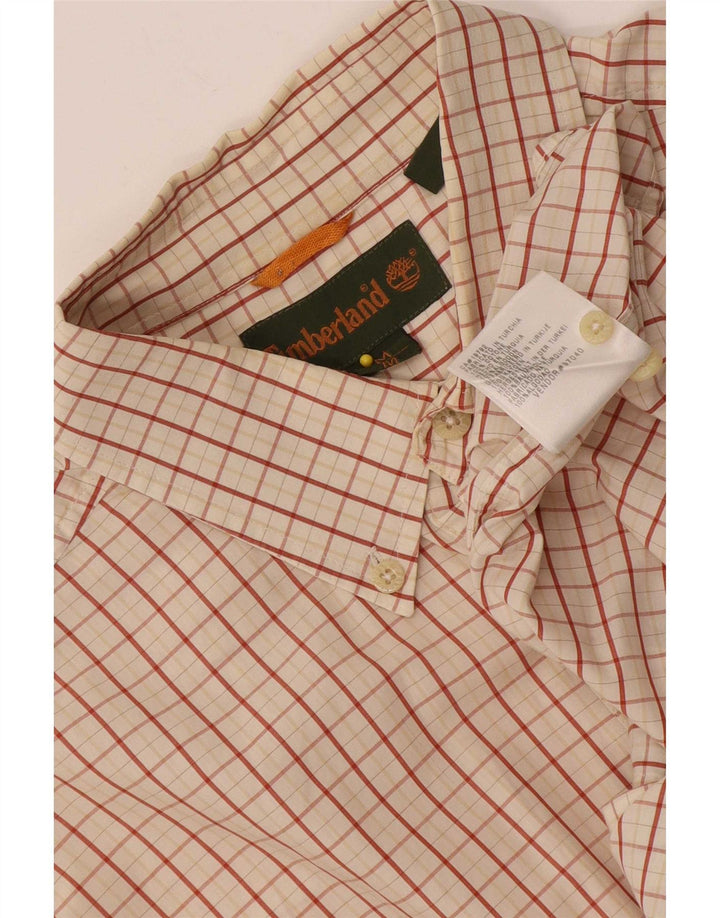 Timberland Mens Short Sleeve Shirt Medium Beige Check Cotton