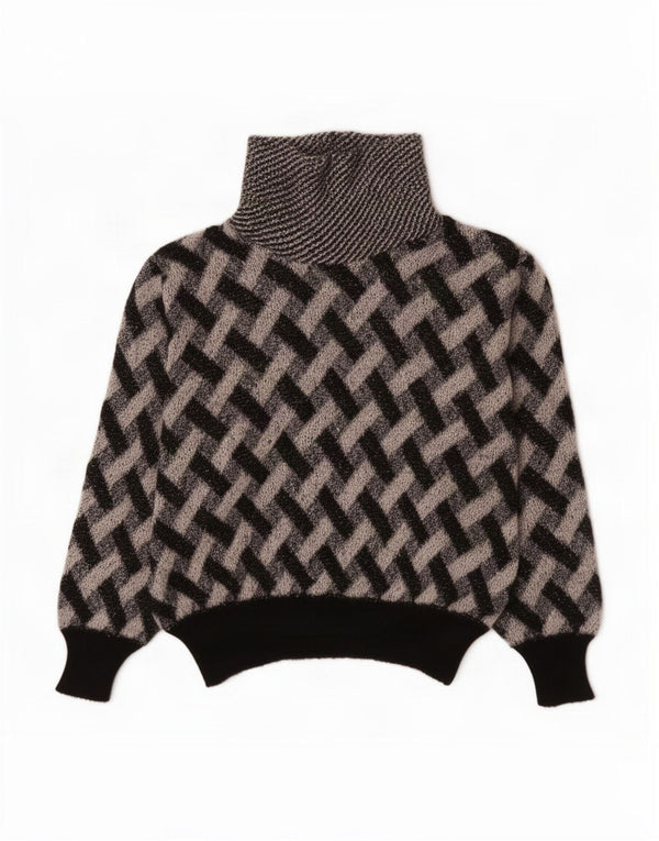 Vintage Womens Roll Neck Jumper Sweater UK 16 Large Black Check