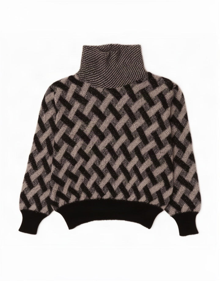 Vintage Womens Roll Neck Jumper Sweater UK 16 Large Black Check