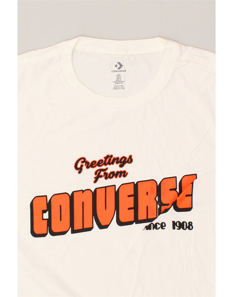 CONVERSE Womens Graphic T-Shirt Top UK 14 Large White Cotton | Vintage Converse | Thrift | Second-Hand Converse | Used Clothing | Messina Hembry 