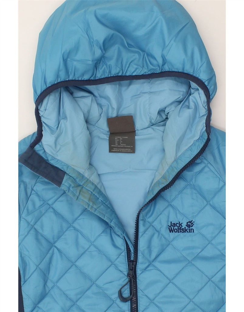 JACK WOLFSKIN Womens Hooded Quilted Jacket UK 6 XS Blue Colourblock | Vintage Jack Wolfskin | Thrift | Second-Hand Jack Wolfskin | Used Clothing | Messina Hembry 