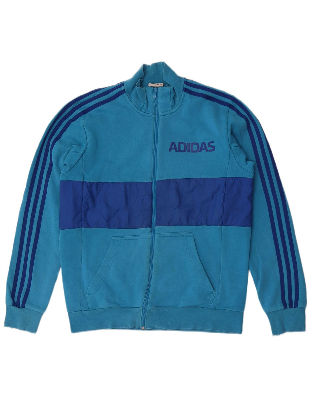 Adidas Mens Graphic Tracksuit Top Jacket Medium Blue Colourblock Cotton