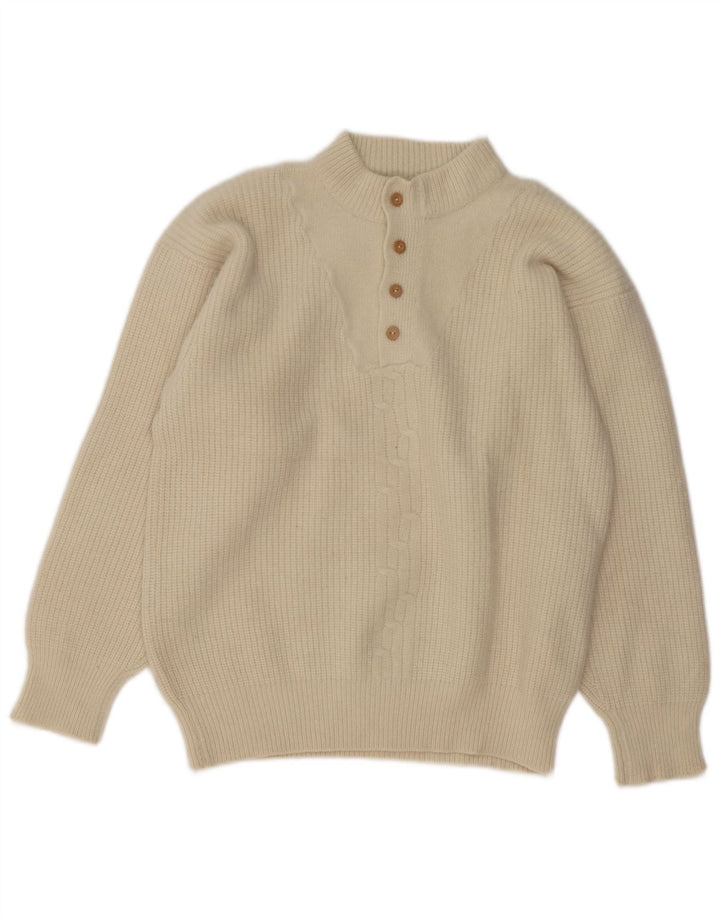 Vintage Womens Button Neck Jumper Sweater UK 14 Medium Off White