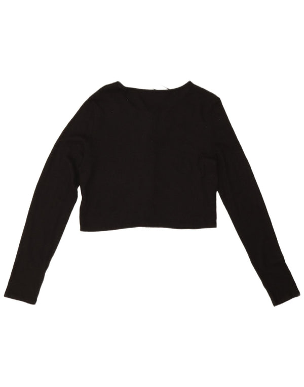 Zara Womens Crop Cardigan Sweater UK 14 Large Black Viscose
