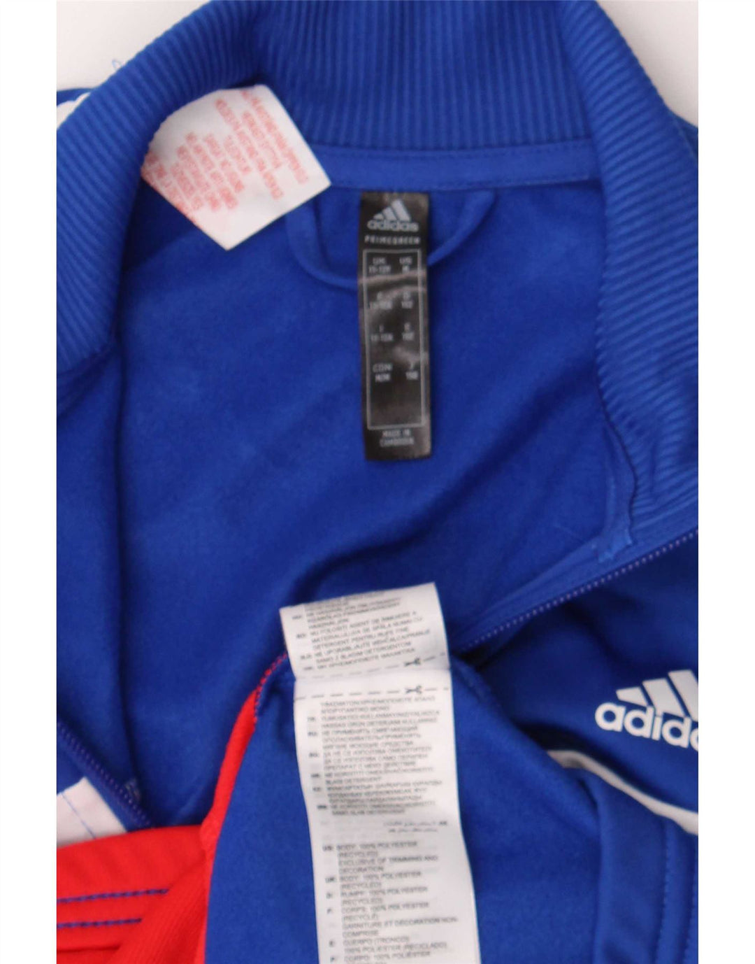 Adidas Boys Tracksuit Top Jacket 11-12 Years Blue Colourblock Polyester
