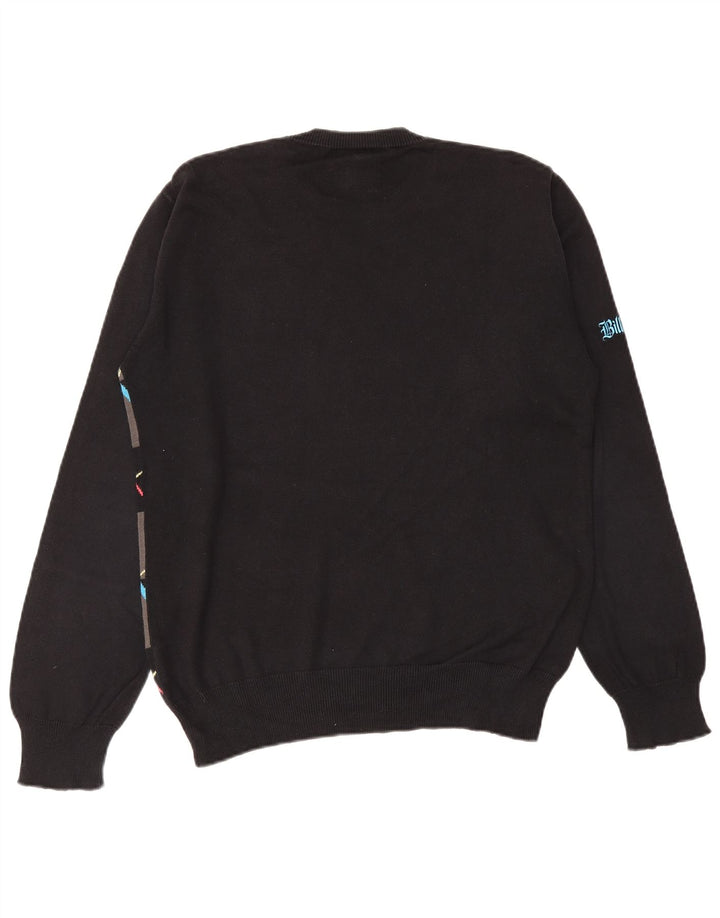 BILLABONG Mens Crew Neck Jumper Sweater Small Black Argyle/Diamond Cotton